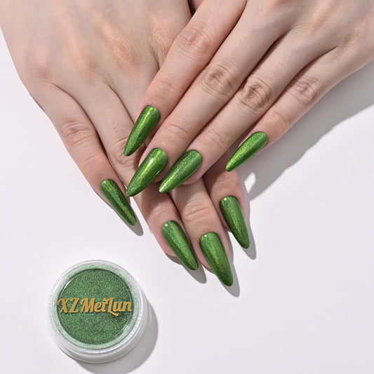 Chameleon Green Magic Mirror Chrome Nail Powder, Big-Capacity 1.5g Metallic Dust Holographic Effect Powder Pigment Glitter Manicure Kit, Nail Art, Can Mixed with Builder Gel Nail Polish Use