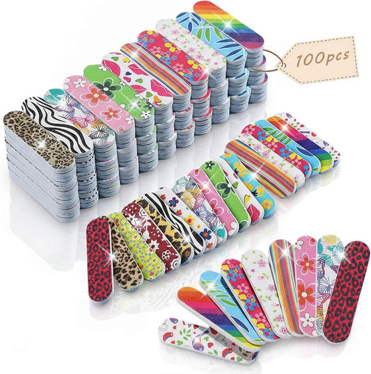 100-Pack 180 Grit Double Sided Disposable Nail Files & Emery Boards for Natural Nails - Bulk Mini/Small Grit Nail File Set for Home Salon, Manicure/Pedicure