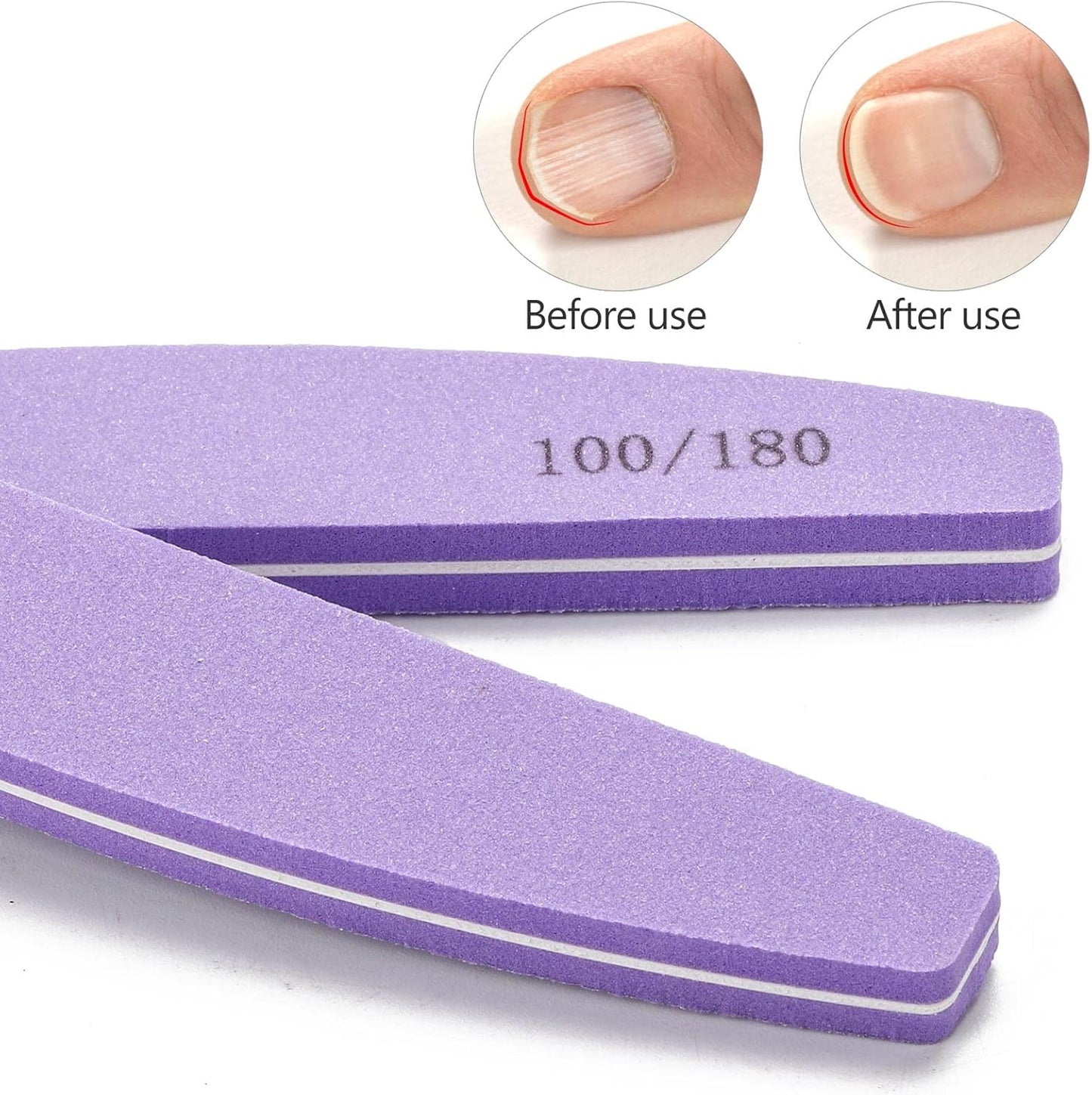 20 Pack Nail Buffer 100/180 Grit Washable Double Sided Nail Sanding Block File for Acrylic Natural Gel Nails, Purple