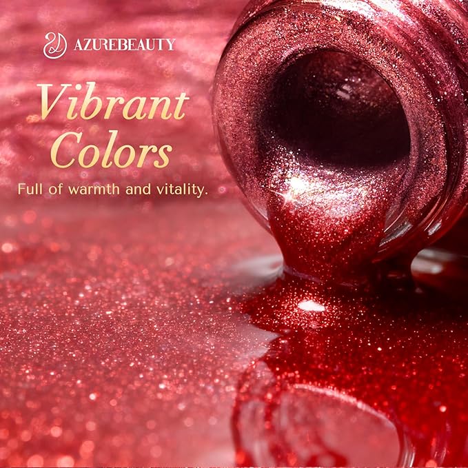 AZUREBEAUTY Red Christmas Nail Polish Set Quick Dry Silver Glitter Cat Eye 4 Colors Natural Fingernail with Top Coat DIY Salon Home no Gel Women Gifts