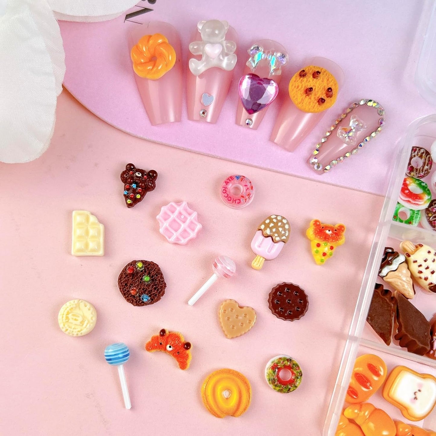 3D Mixed Lollipops Candy Nail Charms, Cute Colours Candy Food Charms Hollow Chocolate Donut Charms for Nails Art Designs, Kawaii Biscuits Chocolate Nail Art Decorate DIY Crafts Accessories