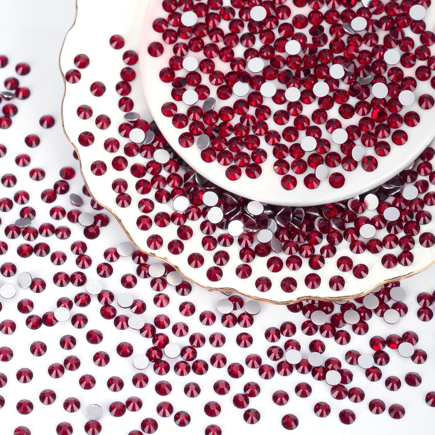 2000PCS Dark Red Rhinestones Bulk, Flat Back Crystal Glass Stone Round Gems,SS30, 6.4-6.6mm