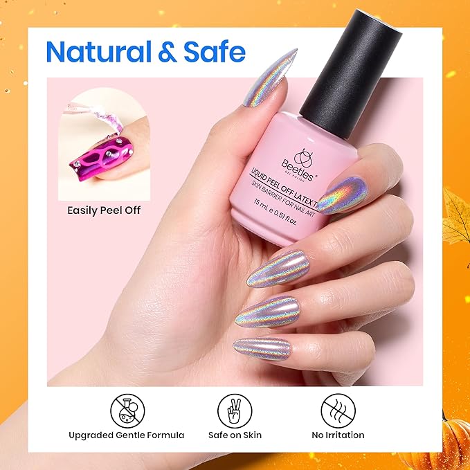 Beetles Liquid Latex for Nail 15ml - Peel off Nail Polish Cuticle Guard with Plastic Nail Care Stick Halloween Nails Design Air-Dry Liquid Latex Barrier for Protector Fingers