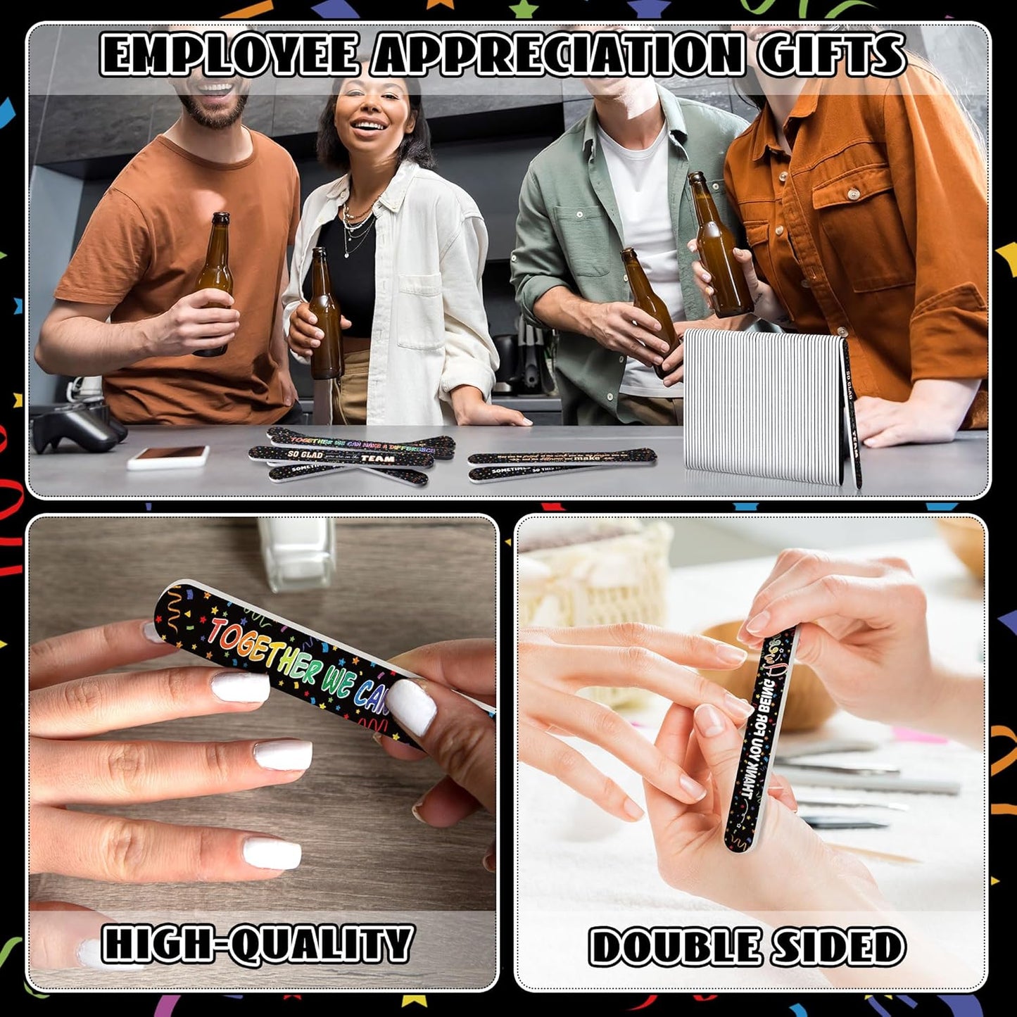 50 Pack Teacher Volunteers Appreciation Gifts Bulk Black Nail Files Emery Boards Employee Staff Team Thank You Gifts Nurse Pastor Appreciation Spa Salon Favors for Women Men Coworkers