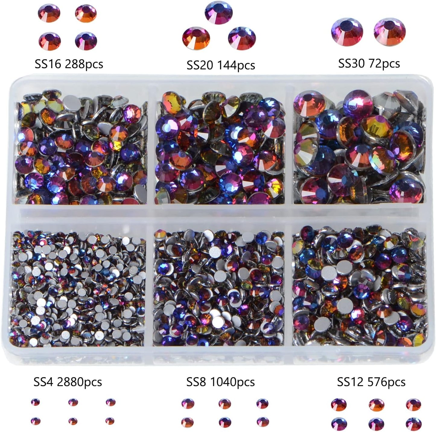 Bymitel 5000 Pieces 6 Mixed Sizes Glue Fix on Glass Rhinestones Round Crystal Gems Flatback for DIY Jewelry Making with one Picking Pen(6-Sizes 5000PCS, Blue Volcanic)
