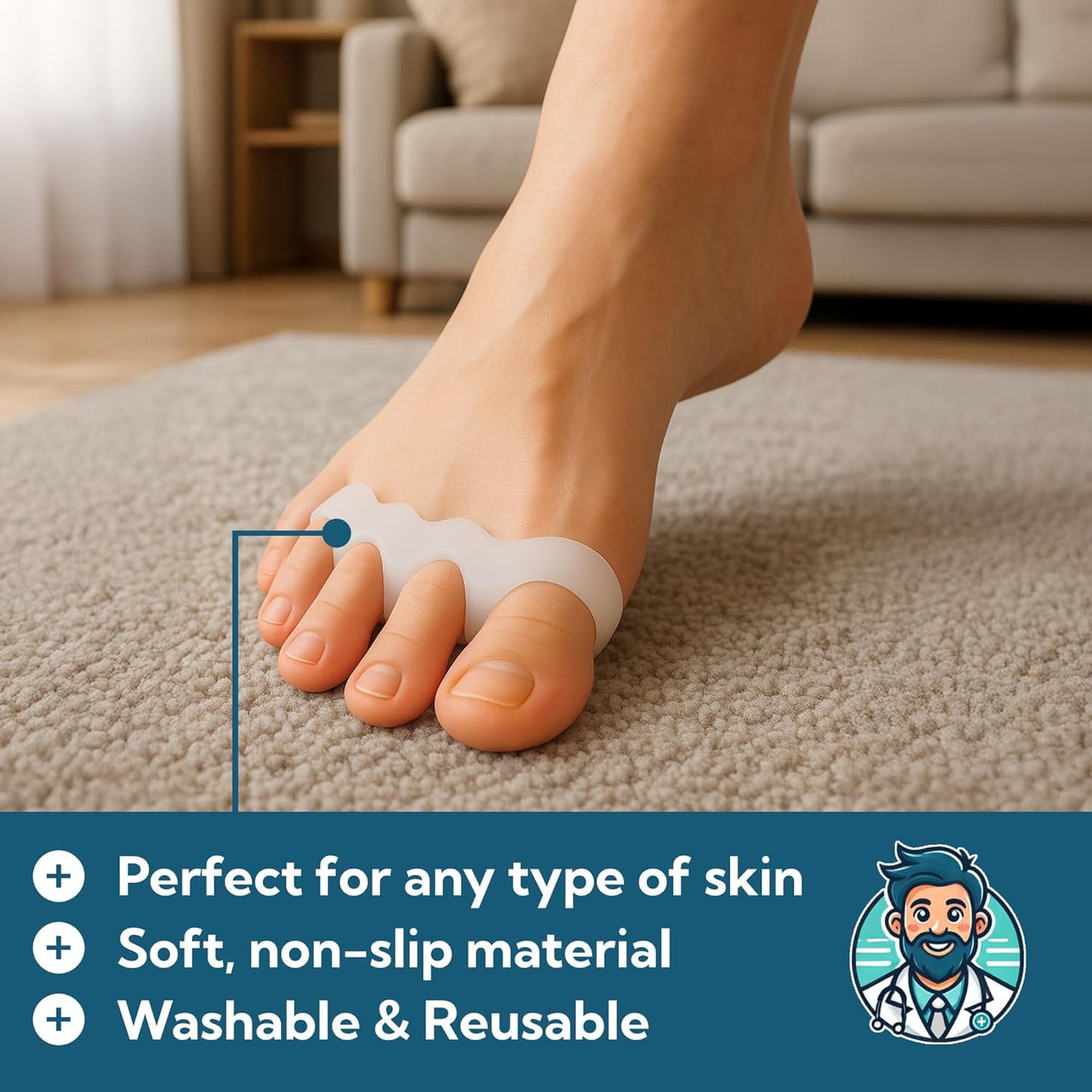 Toe Separators for Pain Relief - Silicone Toe Spacer for All Interspaces - 4 Pack - Relieves Pain from Bunion, hammertoes, Corns, and a Variety of Forefoot Deformities