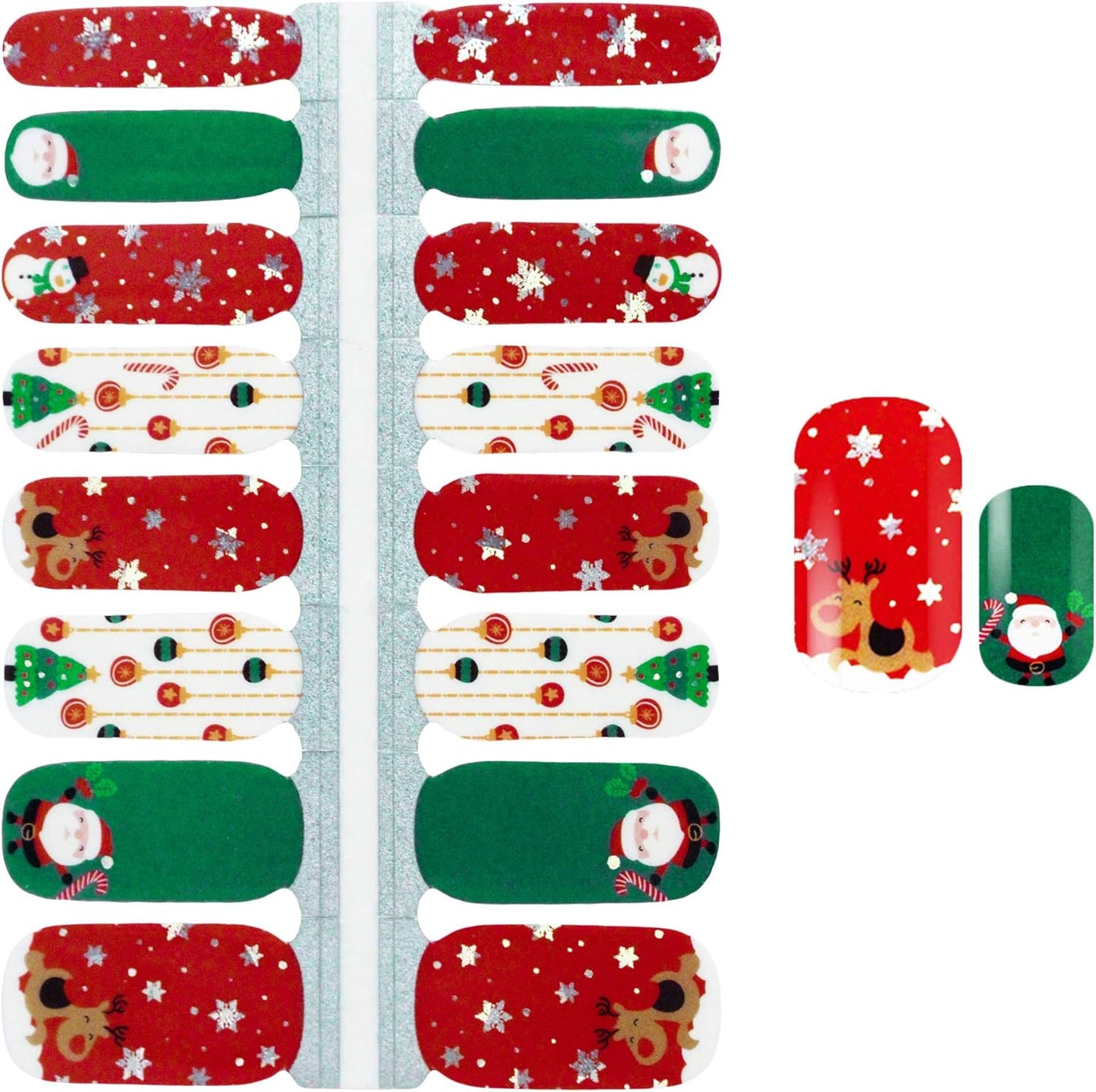 WOKOTO 5 Sheets Adhesive Nail Polish Stickers Strips Set with 1Pc Nail File, Holiday Winter Snow Flakes Nail Wraps Decals Tips Christmas Stickers Manicure Kit