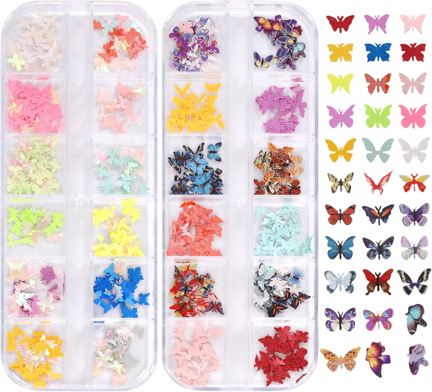 600Pcs 3D Flower Nail Art Charms Sequins Decals Colorful Mixed Butterfly Design Slice Nail Flowers Ultra Wood Pulp Flakes Sequins 2
