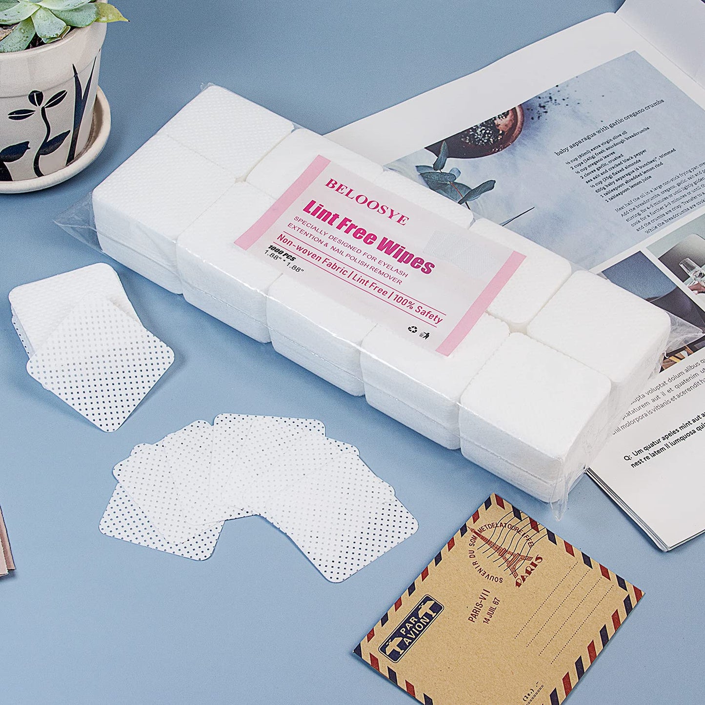1000 PCS Lint Free Nail Wipes,Eyelash Extension Glue Wipes,Super Absorbent Soft Non-woven Fabric Adhesive Nail Polish Remover Wipe,Cleaning Pad Cloth for Lash Extension Supplies and Nail Polish Bottle