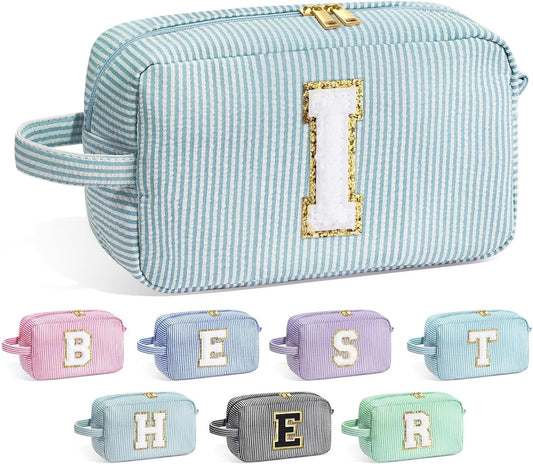 YOOLIFE Gifts for Women, Personalized Birthday Gifts for Women Girlfriend Her Friend Mom Grandma Daughter Wife, Bridesmaid Gifts, Monogram Initial Girls Preppy Makeup Bag, Green I