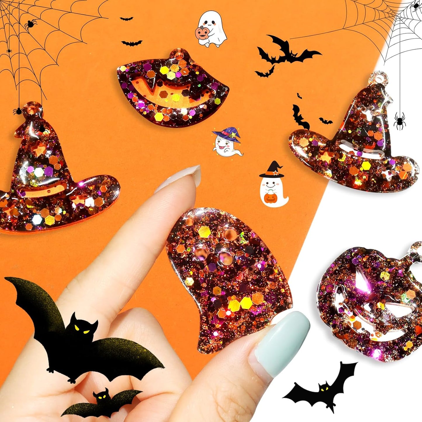 Renfio Orange Purple Black Chunky Glitter,Mixed Holographic Glitter for Helloween,1.76oz/50g Iridescent Hexagon Sequin for Snowglobe Tumbler,Resin,Craft,Nail,Face,Hair,Festival Decor,Ornament