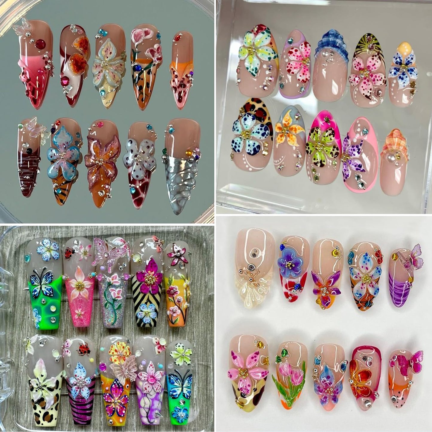 50Pcs 3D Flowers Nail Charm for Nails Flower Resin Nail Rhinestones Spring Hibiscus Floral Nail Art Charm for Acrylic Nails Mixed Colorful Ice Lily Nail Gems Jewelry DIY Summer Manicure Decor Crafts