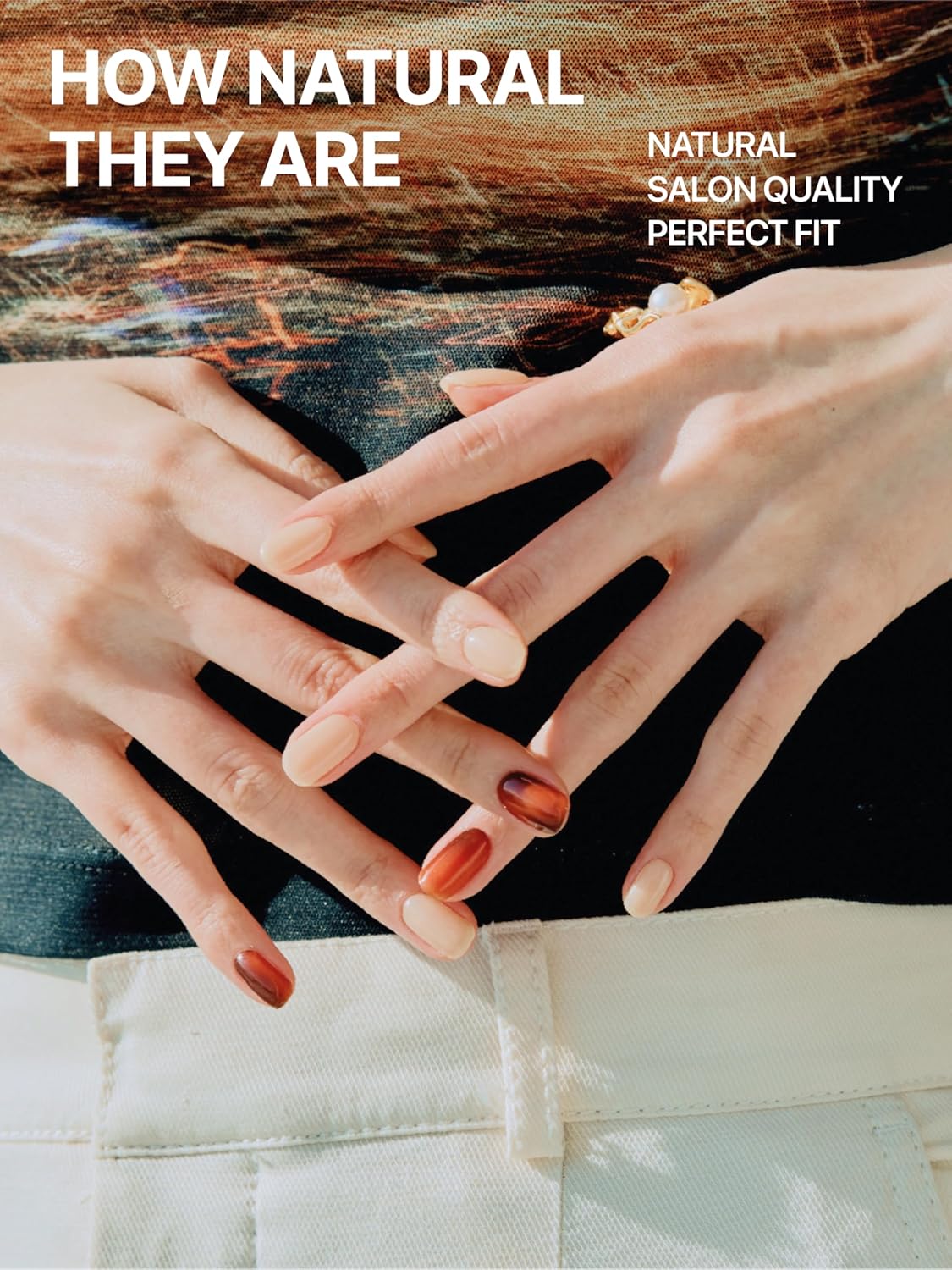 UUUUUU Semi Cured Gel Nail Strips | Salon-Quality | UV Free Gel Nail Wraps for Women | Easy Peel&Stick | Long-Lasting up to 14 Days | 28 Strips Set+File & Wipes | Gift-Ready (Amber)