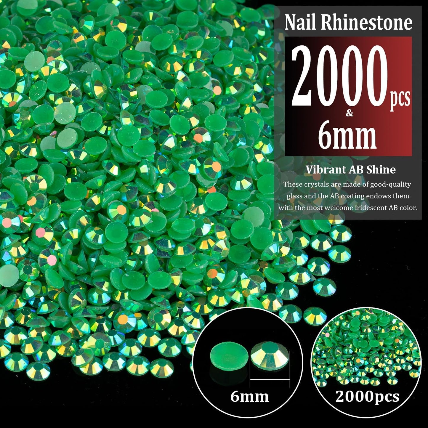 2000pcs 6mm Resin Rhinestones Bulk, Dark Green AB Flatback Round Jelly Rhinestones Bedazzling Non Hotfix Crystal Gems Large Quantity Wholesale for DIY Crafts Clothes Tumblers Face Makeup Manicure