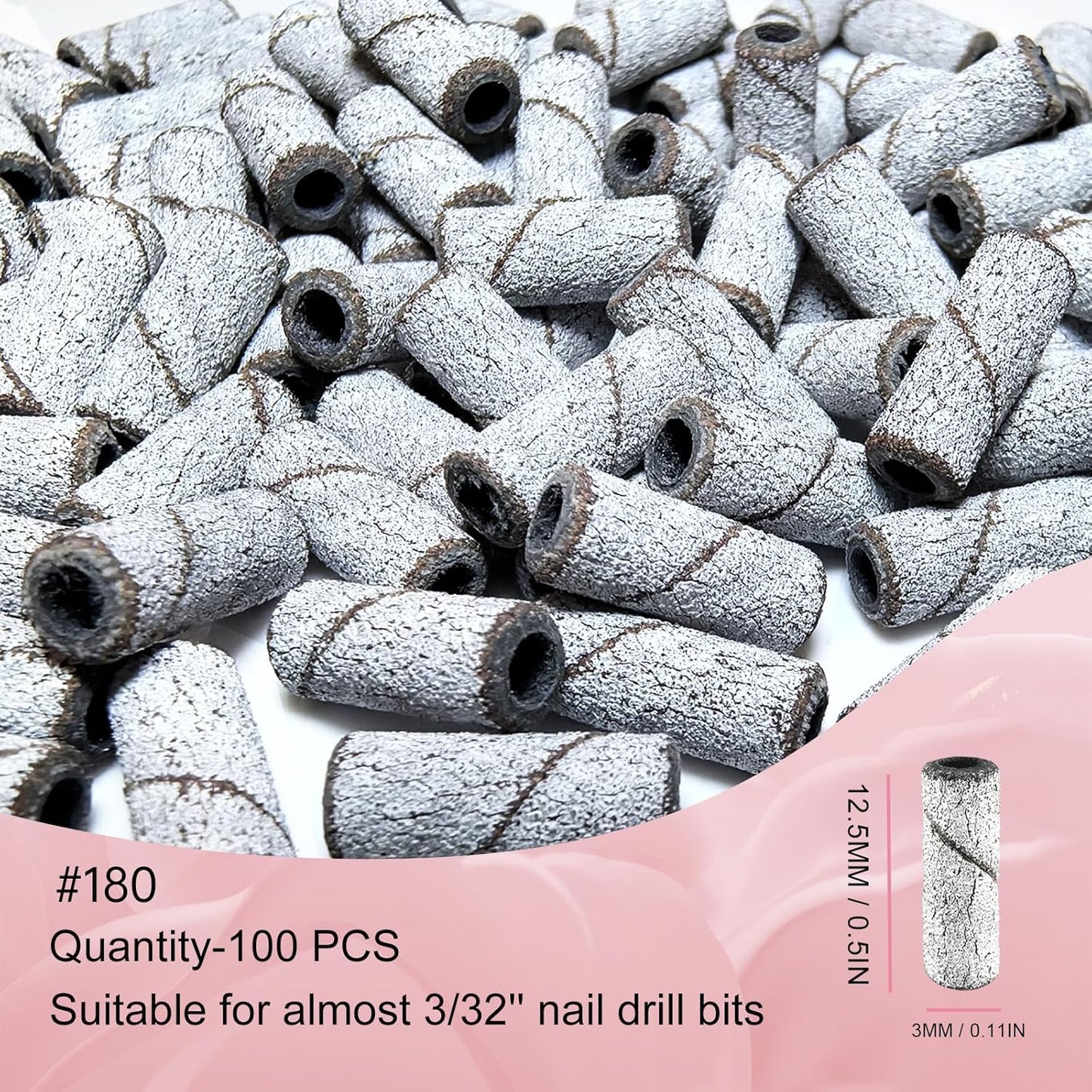 Small Sanding Bands Nail Drill Bits, Corfulra Upgraded Mini Sanding Bands with Mandrel Bit, 100 pcs 180 Fine Grits for Natural Nail, Nail Accessories of Nail Tech Must Haves, White