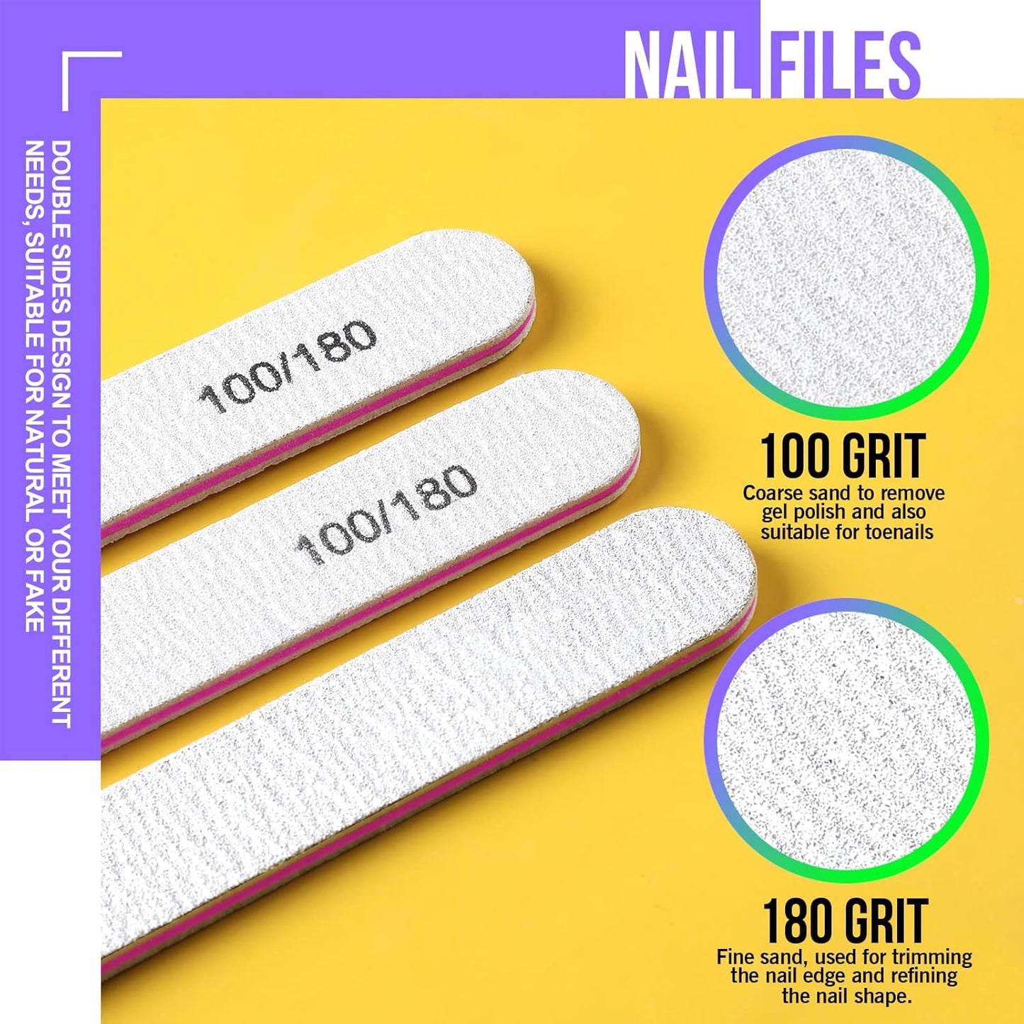 FANDAMEI Nail Buffers and Files - Professional Nail Care Kit with Rectangular Buffer Blocks, 100/180 & 1000/4000 Grit Files