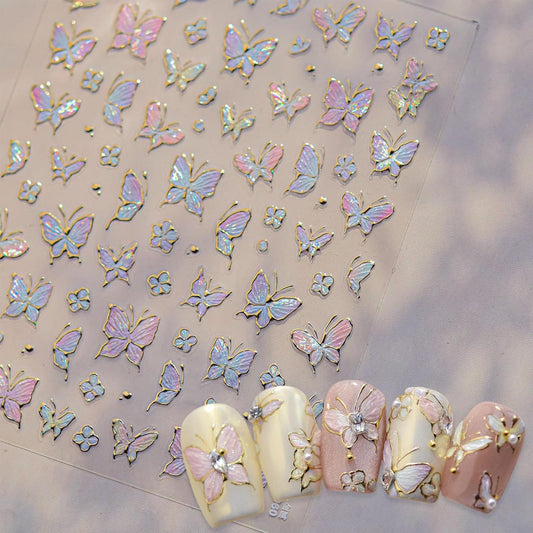 1 Sheet Gradient Butterfly Nail Stickers, Hot Stamping Design Butterfly Nail Decals, 5D Embossed Self-Adhesive Nail Design Stickers for Women DIY Spring Manicure Decoration