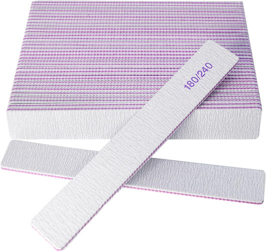 Nail Files, Professional 180/240 Grit Double Sided Emery Boards for Natural Nails Fingernail Toenail File Kit, Heavy Duty Emory (24 Pcs 180/240 Grit)