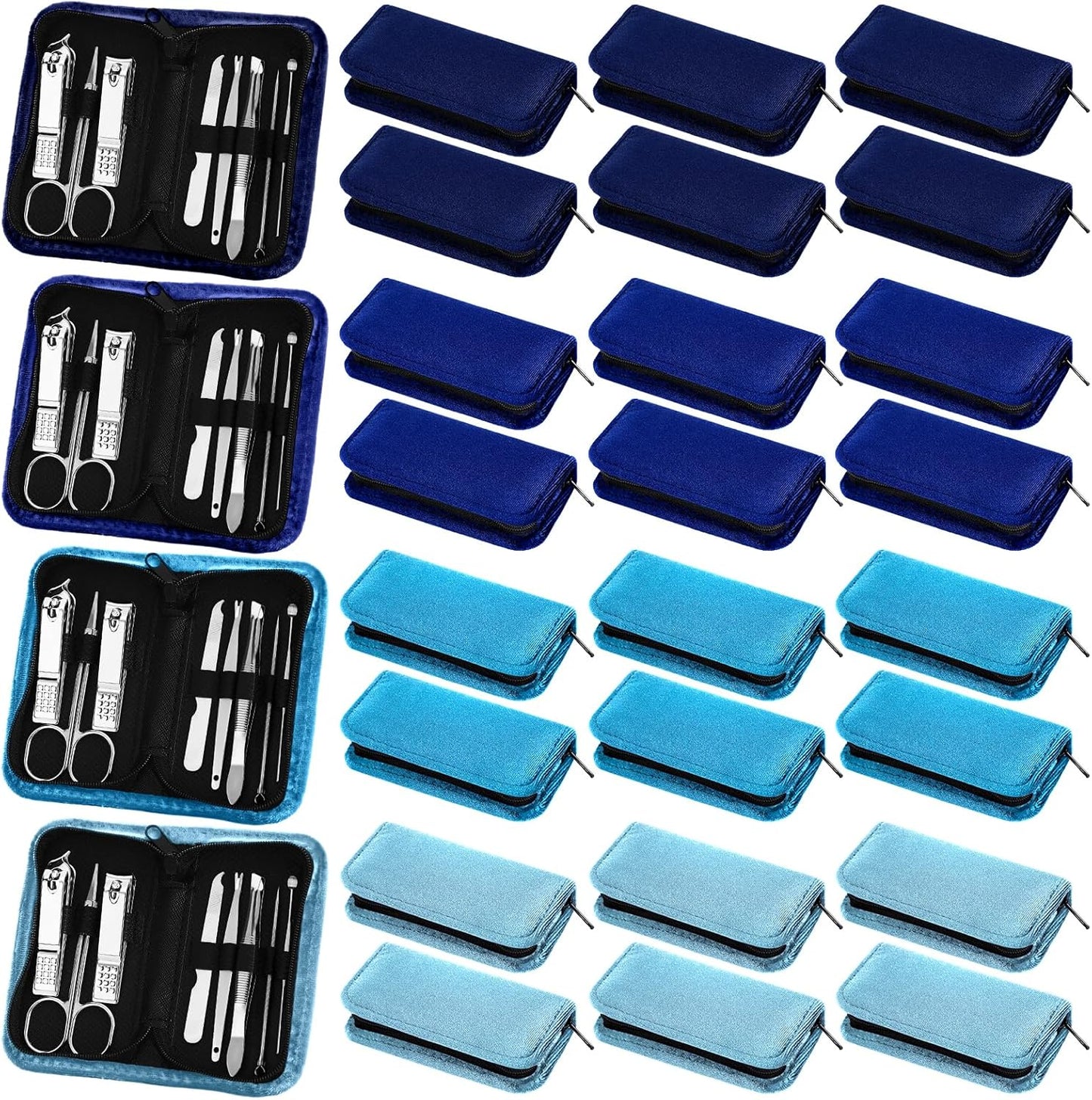 Coume 24 Sets Manicure Set Bulk Rad Tech 8 in 1 Nail Clippers Kit Luxurious Travel Case Stainless Steel Nails Care Tool Office Gift for Coworker Nurse Practitioner Week Christmas(Blue Series)