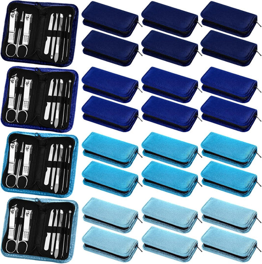 Coume 24 Sets Manicure Set Bulk Rad Tech 8 in 1 Nail Clippers Kit Luxurious Travel Case Stainless Steel Nails Care Tool Office Gift for Coworker Nurse Practitioner Week Christmas(Blue Series)