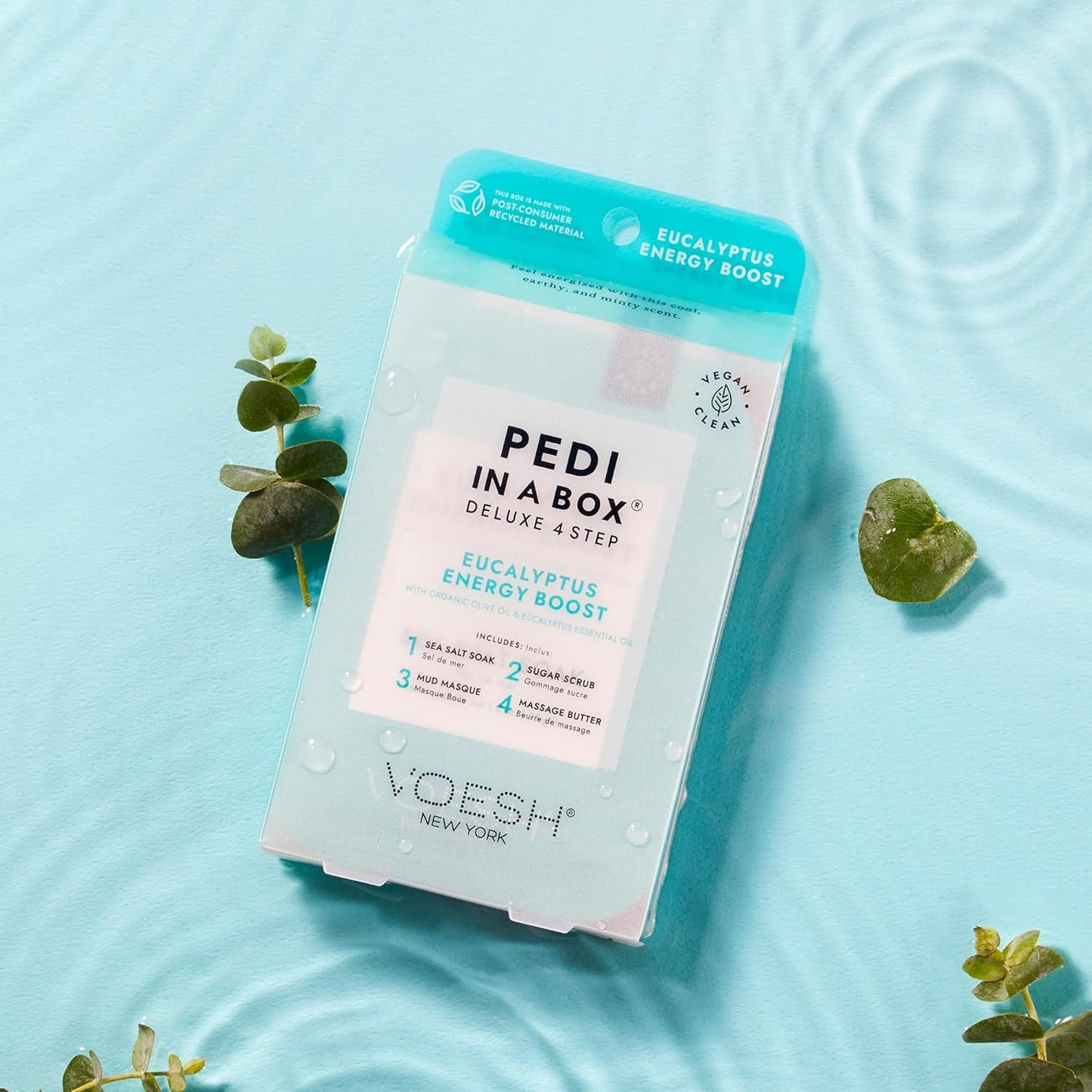 VOESH Pedi in a Box 4 Step Herb Trio - 3 Pack of Lavender Relieve, Eucalyptus Energy Boost & Herb Seed Oil Pedis, Spa Pedicure Kit, At-Home Pedicure