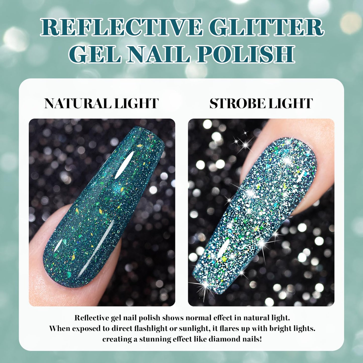 RARJSM Dark Blue Reflective Glitter Gel Nail Polish Holographic Rainbow Iridescent Sparkle Flash Diamond Shimmer LED UV Soak Off Gelpolish Nail Art Manicure Salon DIY at Home 1pcs 7.5ml