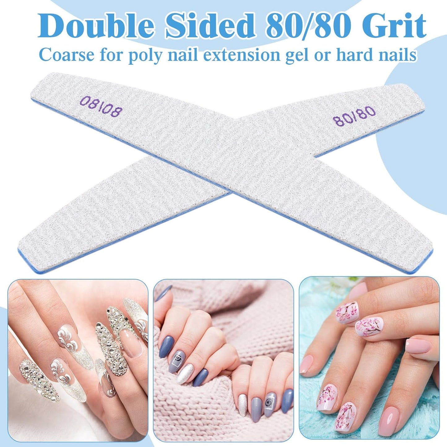 200 Pcs 80/80 Grit Nail Files, Reusable Nail File Double Sided Emery Boards for Acrylic and Gel Nails, Professional Fingernail File Manicure Tools for Salon Pedicure Beauty (Sector)