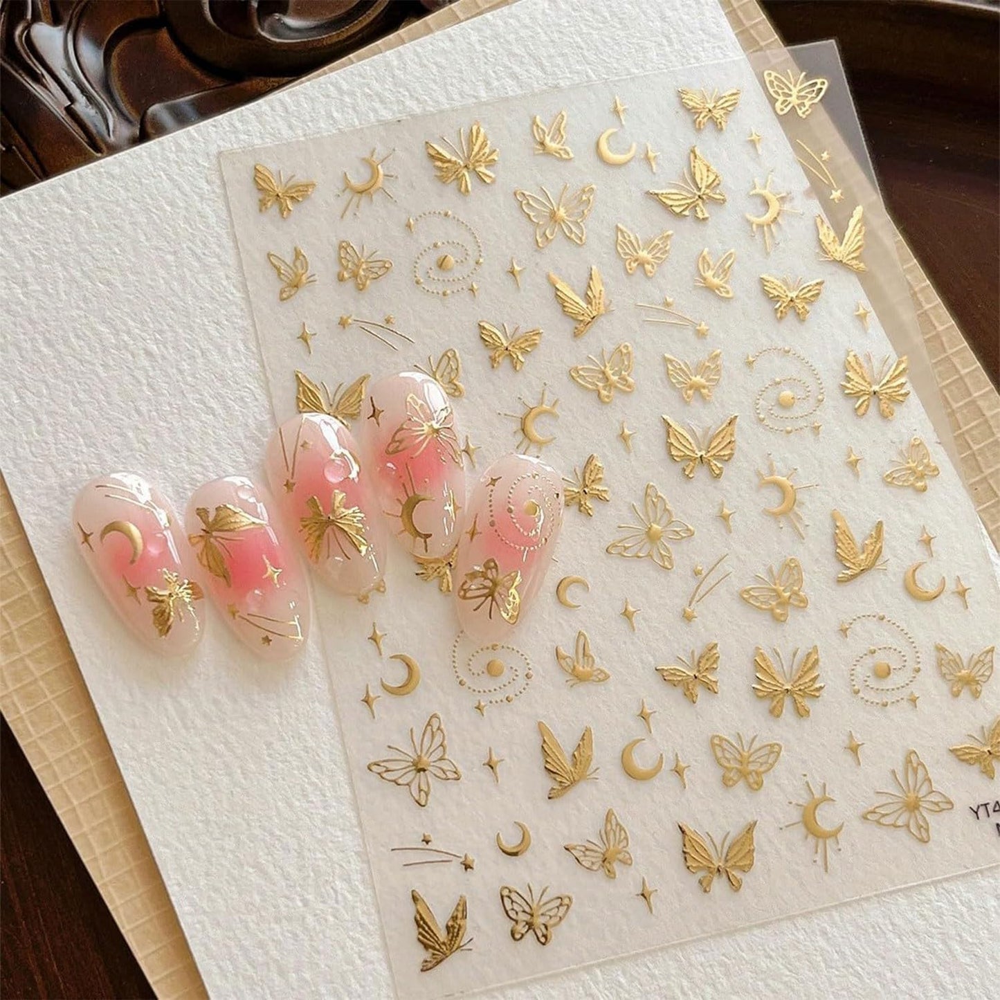 Gold Butterfly Nail Art Stickers Star Moon Nails Stickers Self-adhsive Nail Decals 5D Embossed Nail Design for Women Girls Nail Accessories