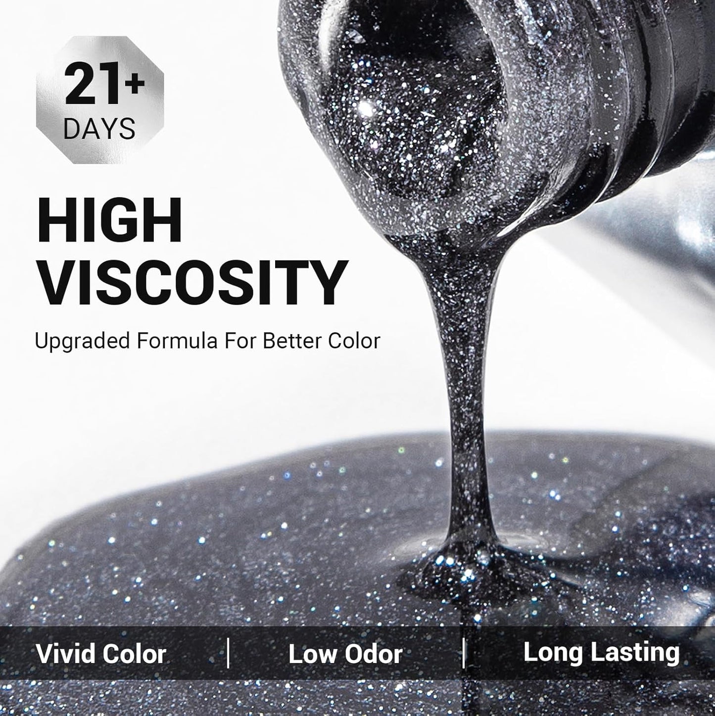 MelodySusie Sliver Glitter Gel Nail Polish,0.5fl oz Black Gray Glitter Nails Soak Off UV LED Sparkle Glitter Gel Polish Gift for Women Nail Art Manicure Salon DIY Nail Design Decoration at Home-z200