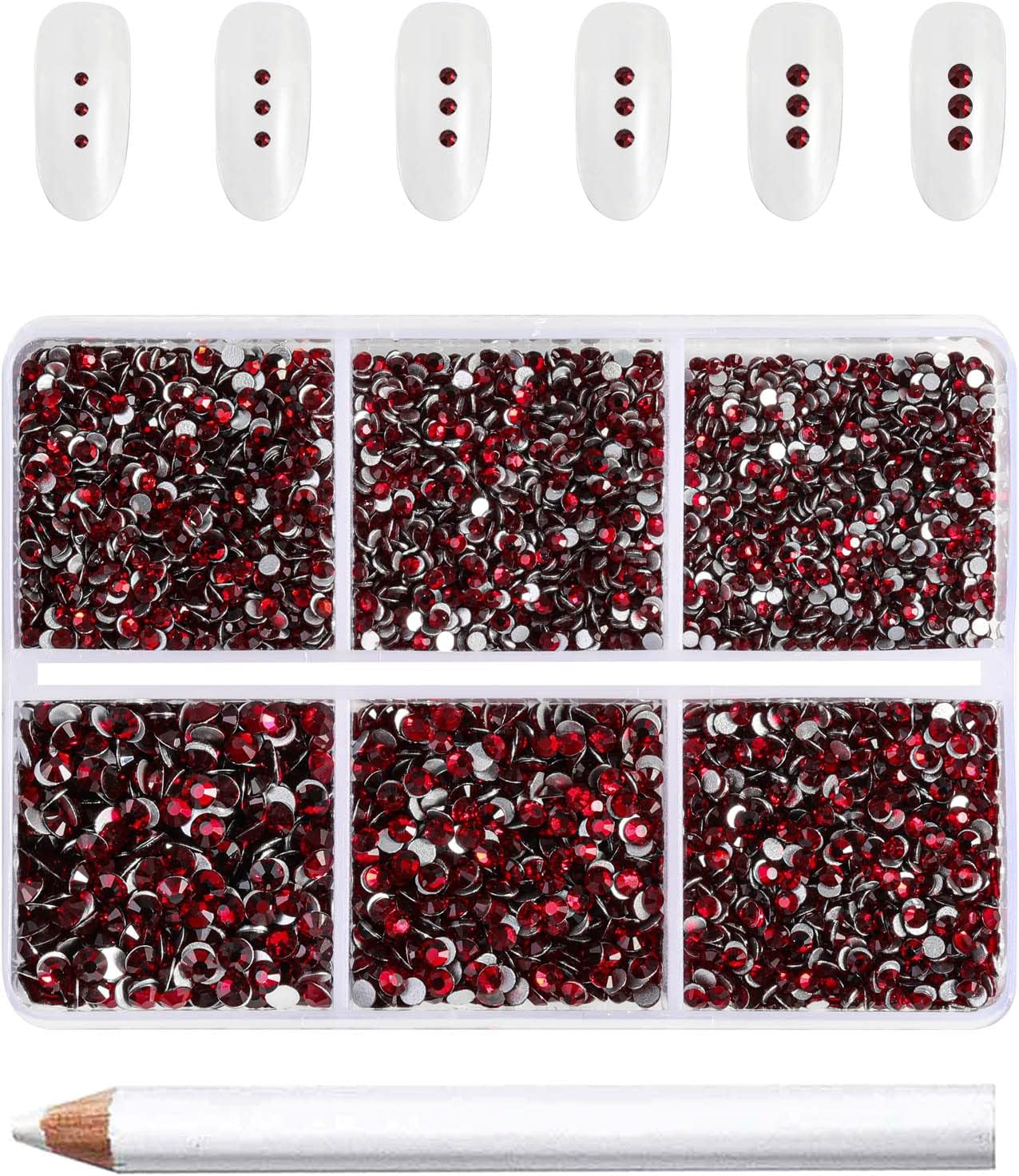 Beadsland 7200pcs Flatback Rhinestones,Dark Red Rhinestone Nail Gems Round Crystal Rhinestones for Crafts,Mixed 6 Sizes with Wax Pencil Kit, SS3-SS10,Dark Siam