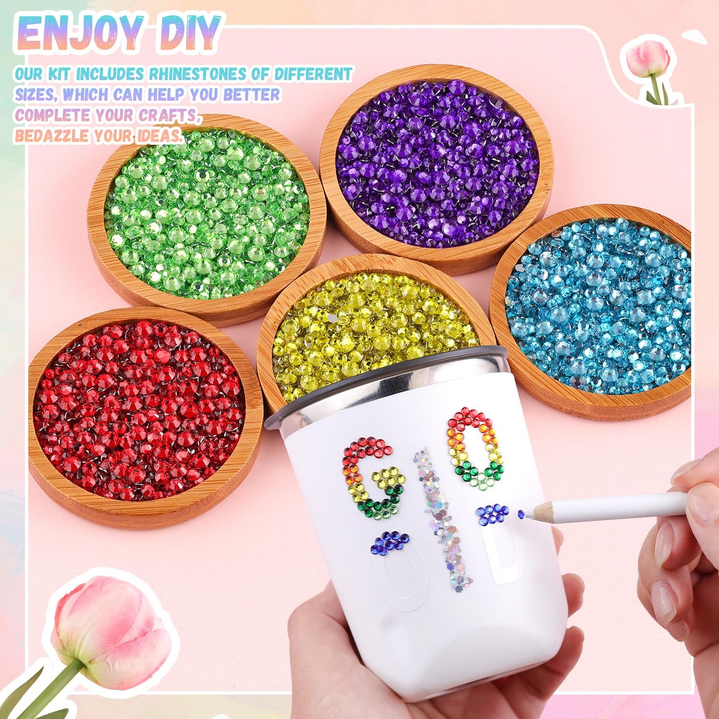 22000Pcs Resin Rhinestones for Bedazzling with B7000 Jewelry Glue, Multicolor 2/3/4mm Flatback Gems Rhinestones for Crafting, Clothing Tumblers Mugs Shoes Fabric Decor Nail Art