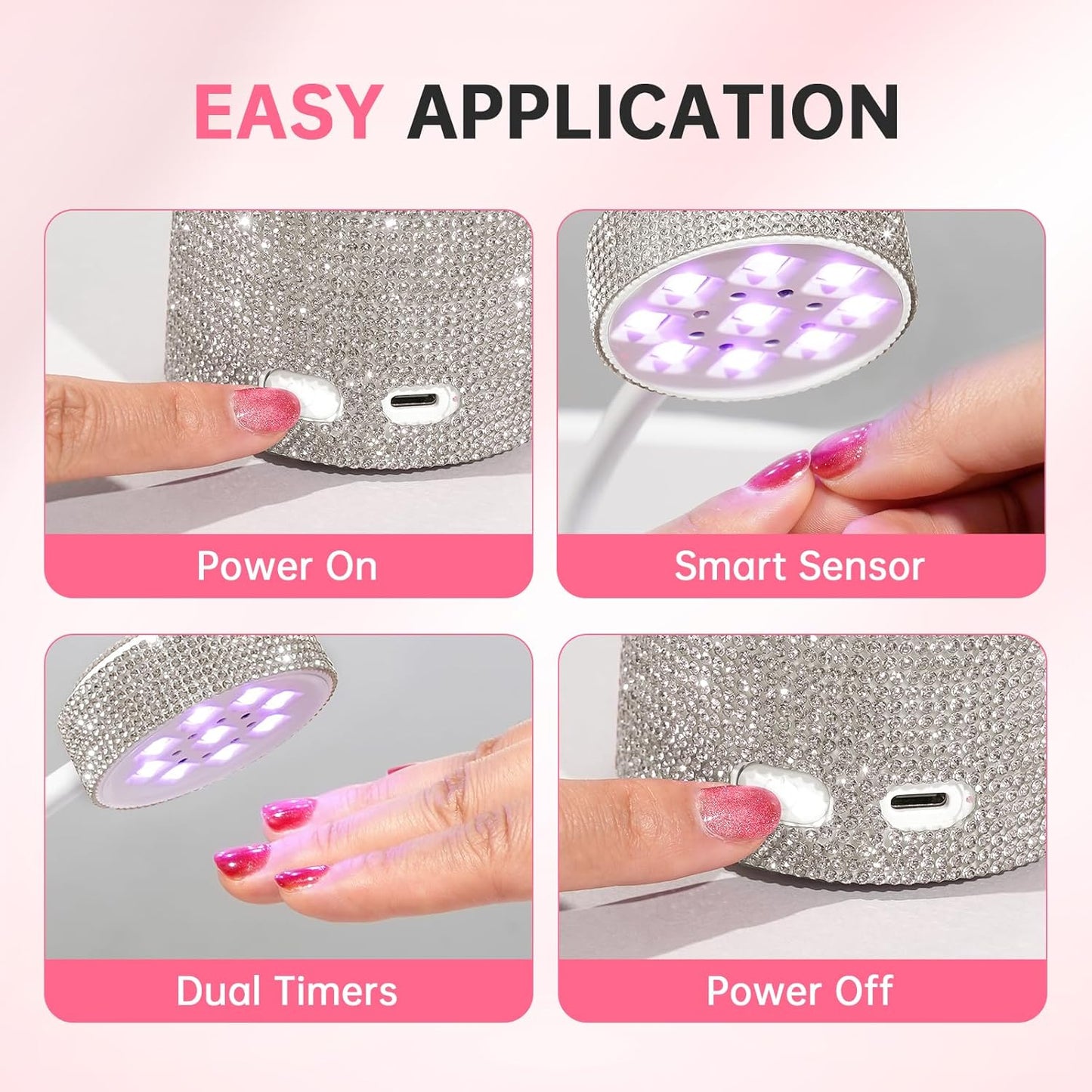 UV LED Nail Lamp, Mini UV Light for Gel Nails Polish, Rechargeable LED Flash Cure Nail Dryer, Quick Drying Goosenecks UV Nail Lamp for Home Nail Salon DIY Manicure, White Diamond