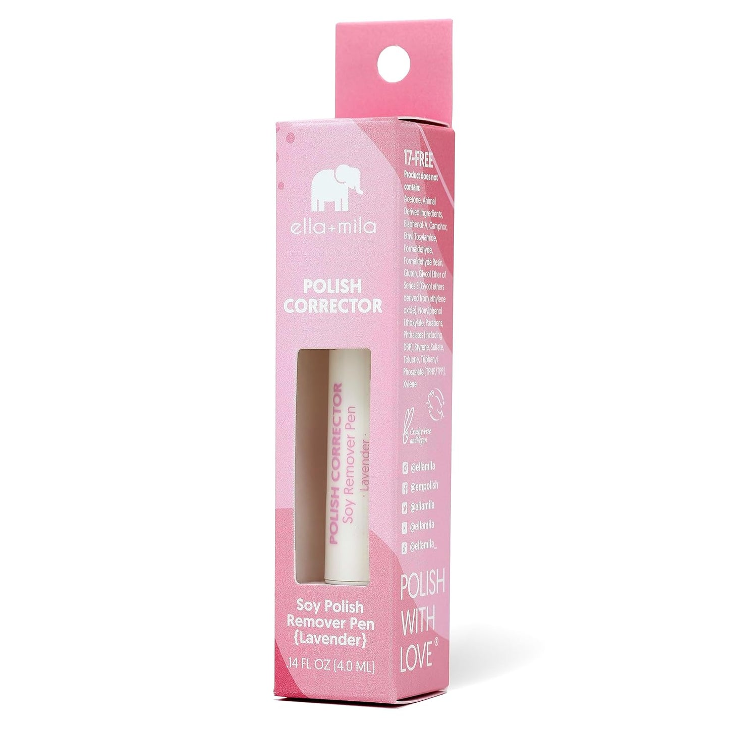 ella+mila Lavender Soy Nail Polish Remover Pen - Nail Polish Corrector Pen for Clean Up - Natural Fingernail Edge Cleaner Tool - Travel Size Fingernail Varnish Remover