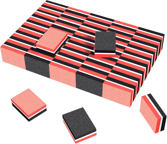 CGBE Buffer Block Nail File 180/100 Grit Nail Buffers Sponge Nail Polish Sanding Buffer Strips Nail File Blocks Manicure Tools 50PCS (Red-Black)