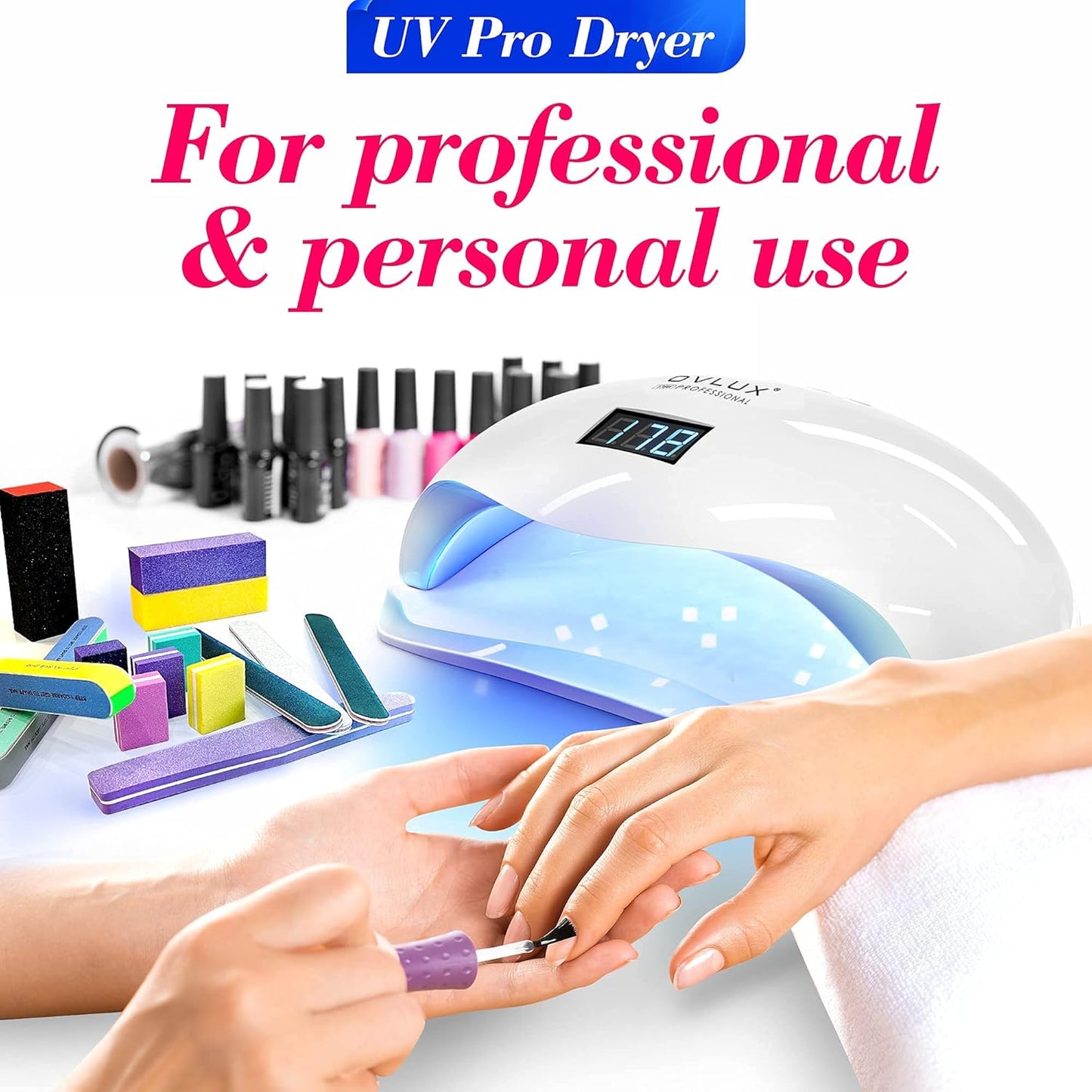 OVLUX 180W UV LED Nail Lamp – Professional Fast Nail Dryer for Gel Polish with 57 LEDs, Auto Sensor, LCD Display, 4 Timer Settings, Cures Fingernails & Toenails, Salon Quality for All Gel Types