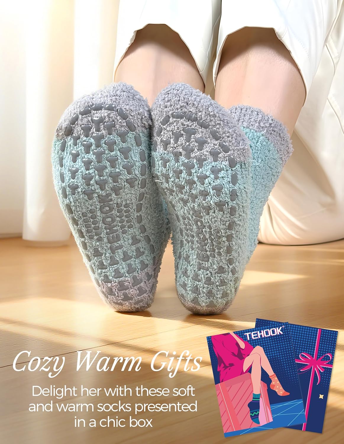 TEHOOK Warm & Cozy Gifts for Women, Stocking Stuufers, Fluffy Fuzzy Plush Sleeping Slipper Socks - Soft Warm Fabric