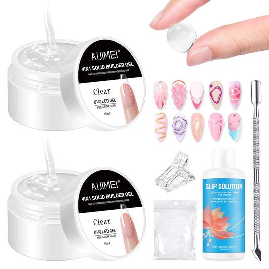 AIJIMEI Solid Builder Gel Kit With Manicure Tools for Nails 15ML 4IN1 NailExtensionGel UV & LEDGel forNails Long-Lasting NailExtension Gelfor NailsManicure DIY at Home(SOLID-GEL-A5)