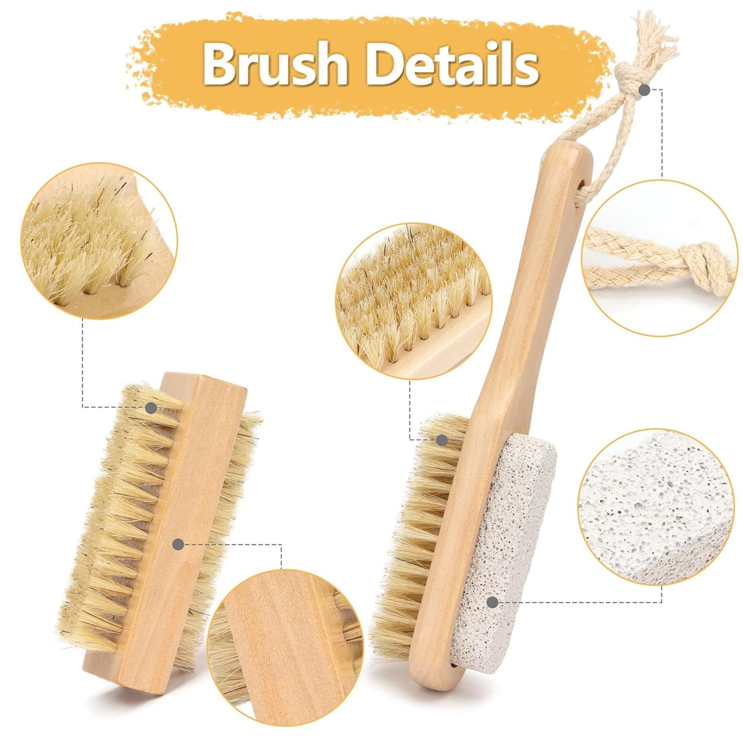 Wooden Nail Cleaning Brush, for Scrubber Hand Fingernails and Toenail As Well As (Pumice) Ankle Exfoliation (2 Pack)