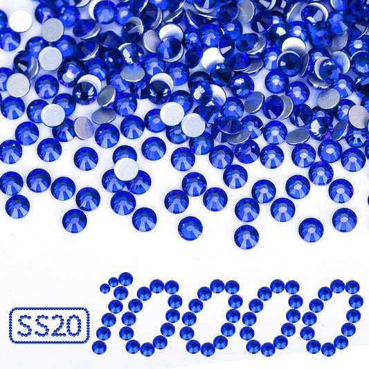 10000PCS Royal Blue Rhinestones Bulk, Flat Back Crystal Glass Stone Round Gems,SS20, 4.6-4.8mm
