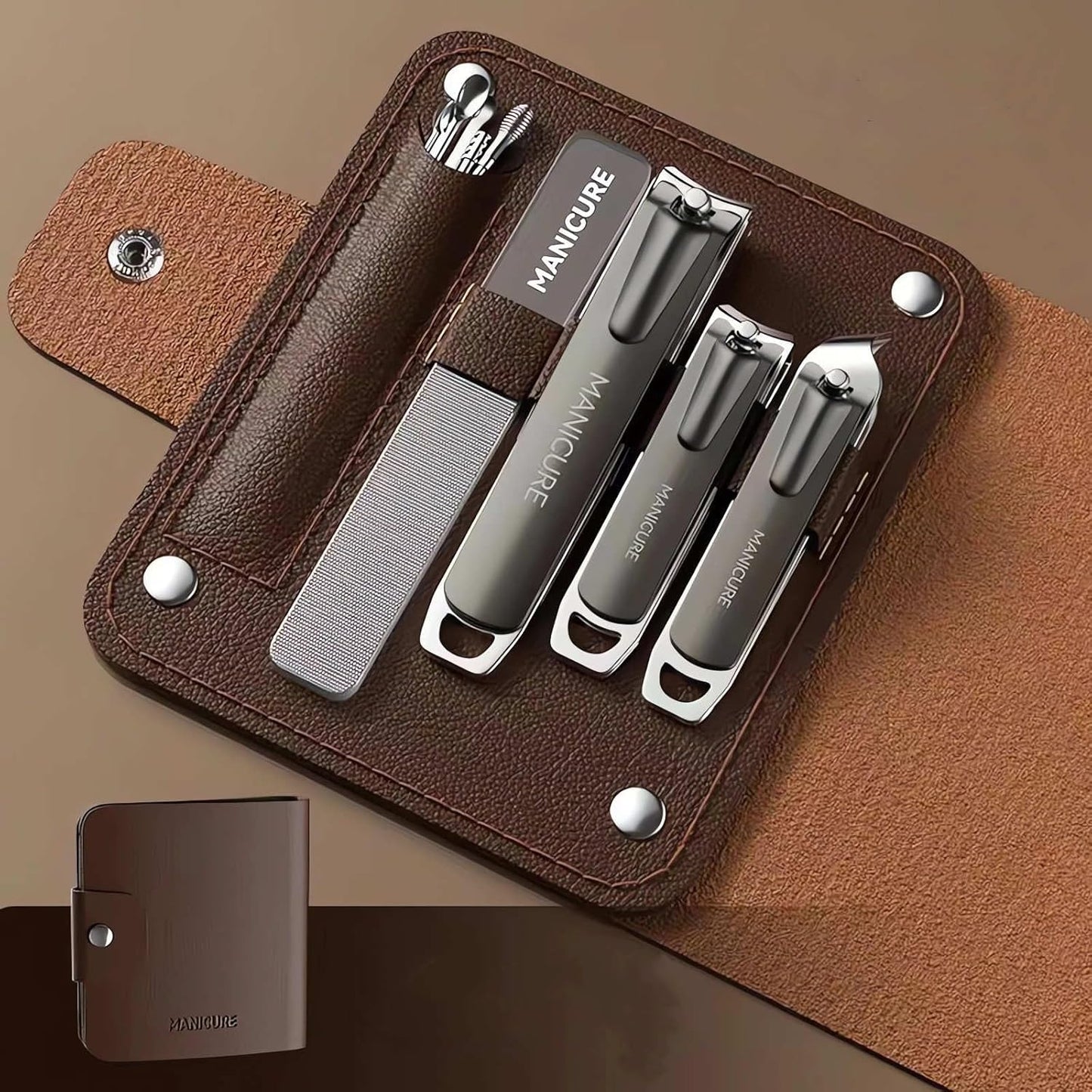Manicure Set Nail Clippers，10-Piece Professional Nail Care Kit with Leather Case, Stainless Steel Manicure and Pedicure Tools (Brown)