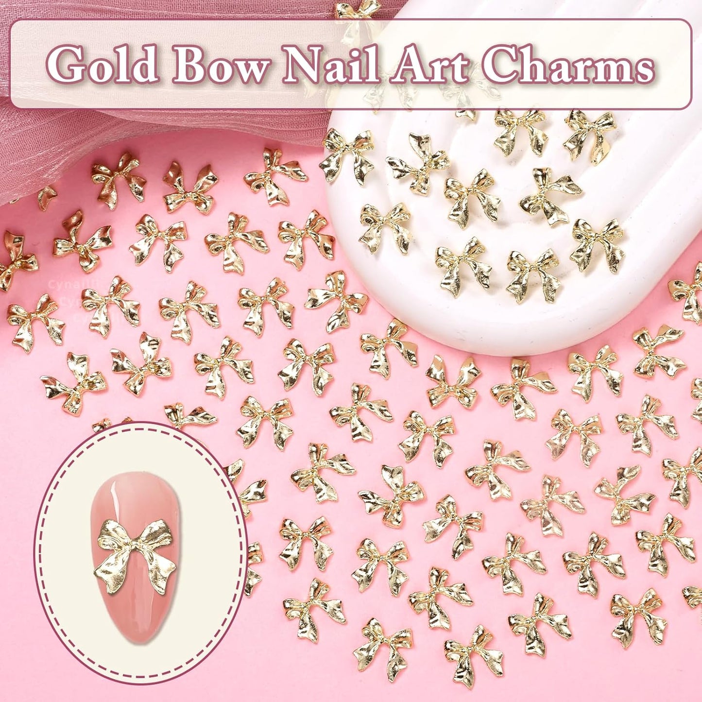 80 Pcs Gold Nail Charms Bow for Alloy Nails, 3D Bowknot Nail Art Charms, Bow Tie Nail Gems Charms,Cute Bow Nail Art Jewels Charms for Nail Art Supplies DIY Accessories