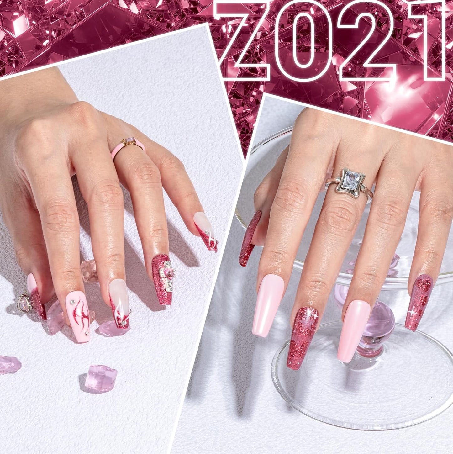 MelodySusie Strawberry Pink Glitter Gel Nail Polish, 0.5fl oz Soak Off UV LED Light Pink Sparkle Gel Polish Gift for Women Nail Art Manicure Salon DIY Nail Design Decoration at Home-Z201
