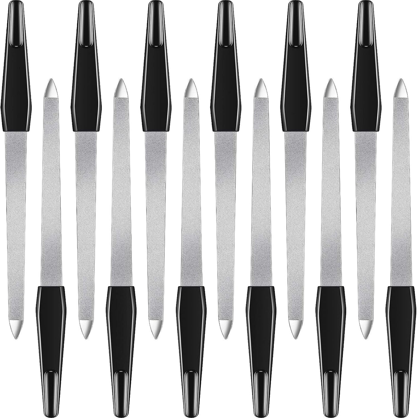 12 Pcs Metal Nail File 6.7 Inch Stainless Steel Nail File Double Sides with Anti Slip Handle Fingernails Toenails Manicure Tool for Woman and Men(Black)