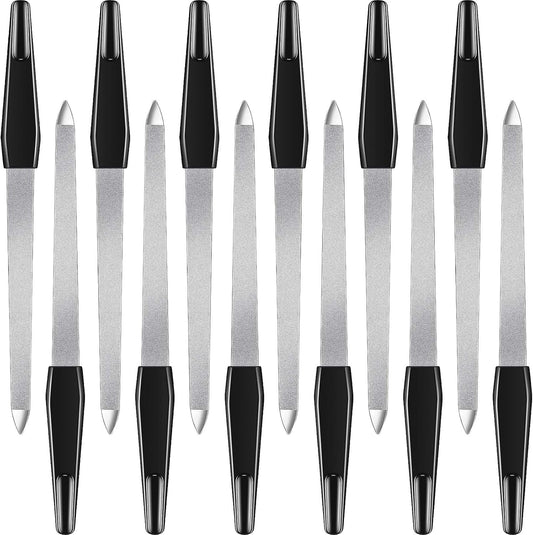 12 Pcs Metal Nail File 6.7 Inch Stainless Steel Nail File Double Sides with Anti Slip Handle Fingernails Toenails Manicure Tool for Woman and Men(Black)