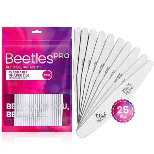 Beetles Pro 25-Pcs Nail File – Professional 100/180 Grit Double Sided Emery Board Nail Files Washable Shaper Files Precise Filing File for Acrylic, Gel & Natural Nails – Salon Quality Manicure Tool