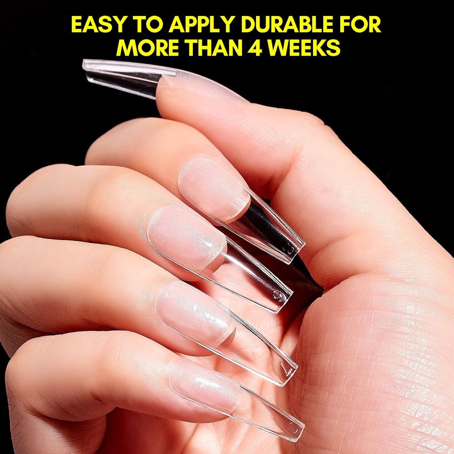 Makartt Coffin False Nail Tips: 500pcs Long Pre-buffed Full Cover Clear Press on Acrylic Nails Extension 10 Sizes No Crease Soak Off Soft Gel Fake Tip with Box Home DIY