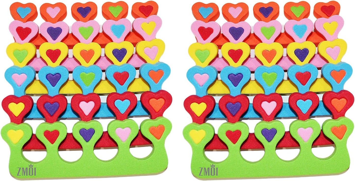 Premium Colorful Heart Toe Separators - Cute Design for Kids - Super Soft, Durable 24 Pieces ZMOI