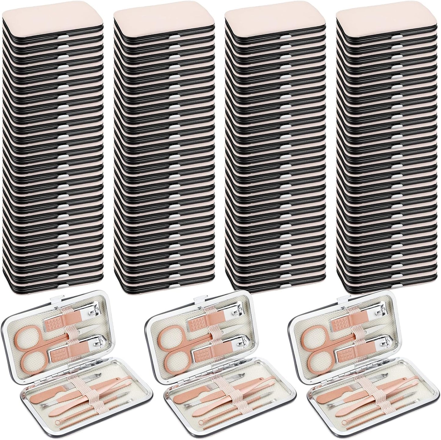 Lasnten 100 Bulk Nail Clipper Set Bulk Manicure Kit Stainless Steel Pedicure Professional Nail Care Kit with Travel Case Portable Grooming for Husband Men Women Family(Rose Gold,8 in 1)