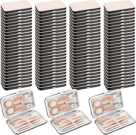 Lasnten 100 Bulk Nail Clipper Set Bulk Manicure Kit Stainless Steel Pedicure Professional Nail Care Kit with Travel Case Portable Grooming for Husband Men Women Family(Rose Gold,8 in 1)
