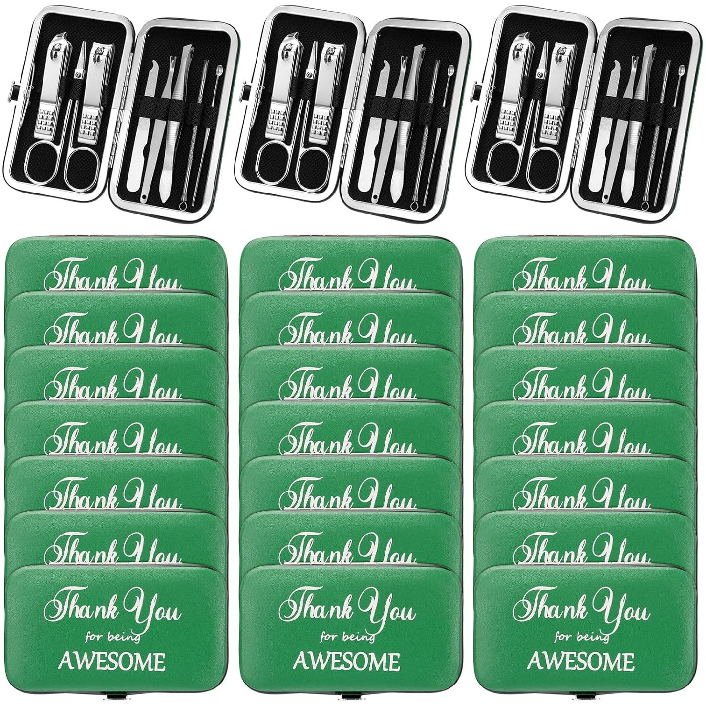 Therwen 24 Sets Manicure Set Nail Clippers 8 in 1 Stainless Steel Grooming Nail Kit Thank You Appreciation Gift Professional Pedicure Tool for Men Women Personal Care(Green)